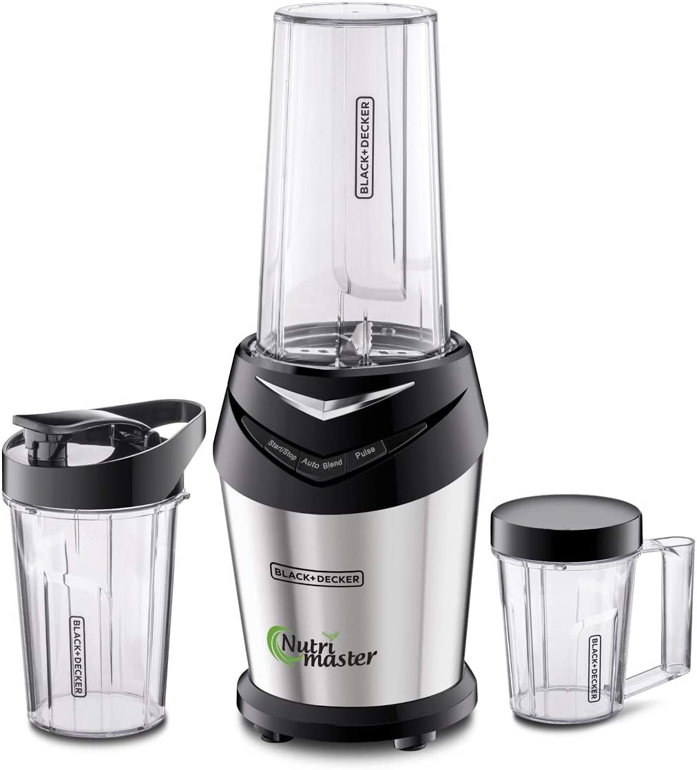 BLACK+DECKER 600W 700ml NutriMaster Blender/Smoothie Maker With 500ml and 300ml Travel Bottles Damage Box خلاط وصانع السموثي نيتري ماستر من بلاك اند ديكر بقوة 600 واط، يتكون من 3 برطمانات مع اغطية، فضي/اسود مفتوح الكارتون BLACK+DECKER 600W 700ml NutriMaster Blender/Smoothie Maker With 500ml and 300ml Travel Bottles Damage Box خلاط وصانع السموثي نيتري ماستر من بلاك اند ديكر بقوة 600 واط، يتكون من 3 برطمانات مع اغطية، فضي/اسود مفتوح الكارتون